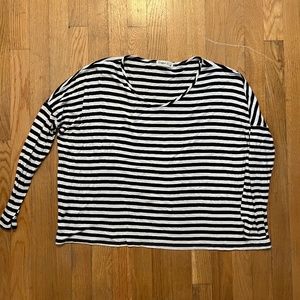 Oversized Black & White Striped Long Sleeve Tee